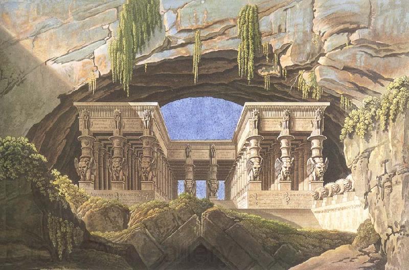 Karl friedrich schinkel The Portico of the Queen of the Night-s Palace,decor for Mozart-s opera Die Zauberflote Spain oil painting art